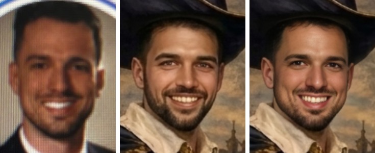 Angel: reference photo, original AI face, new face