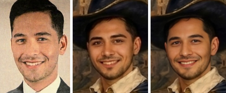 Aziz: reference photo, original AI face, new face