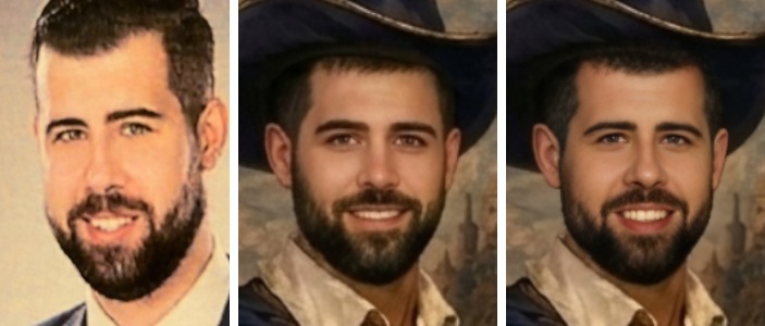 Bart: reference photo, original AI face, new face